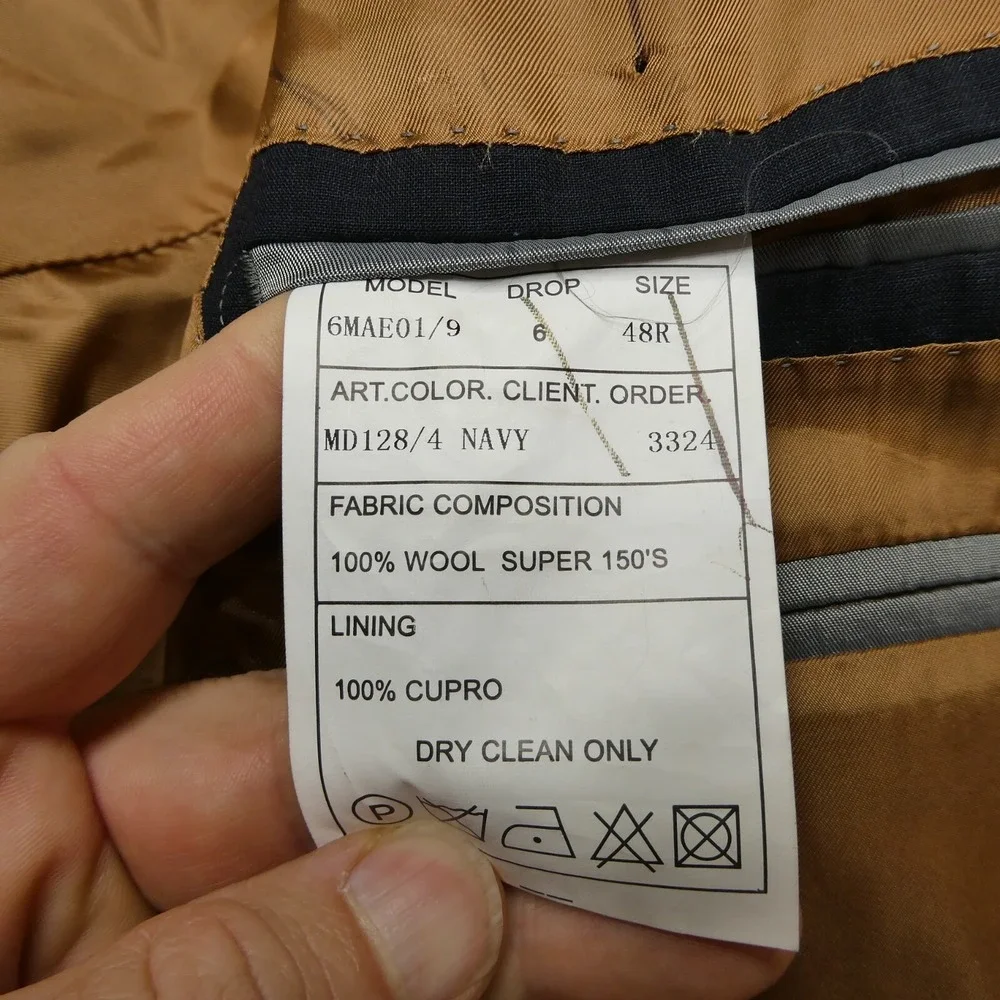 Max Davoli Baroni Super 150s Wool Suit‎ Jacket Blazer Blue Mens Size 48R